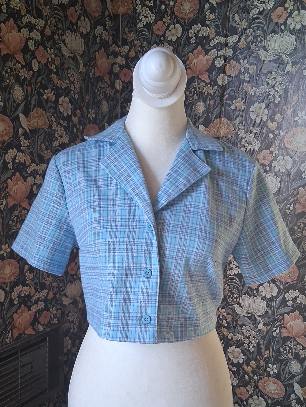 J. Galt By Brandy Melville Cropped Blue Plaid Button-Front Women’s Top One Size